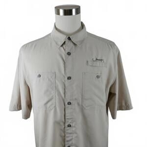 Jawbone Tackle Co Mens Button Down Beige Outdoor Fishing Shirt L